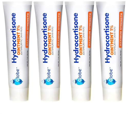 Globe (4 Pack) Hydrocortisone Maximum Strength Transparent Ointment 1%,1 oz, Anti-Itch Topical Ointment for Redness, Swelling, Itching, Rash, Bug/Mosquito Bites, Eczema, Hemorrhoids & More