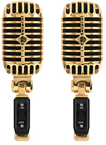 MANDDLAB 2 microfoni professionali con cavo, stile vintage, classico, dinamico per performance dal vivo, karaoke (oro)