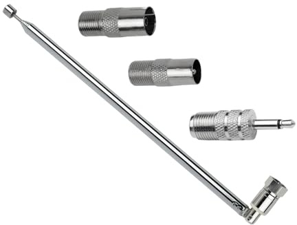 moinkerin Radio Antenne 103cm Teleskopantenne Edelstahl AM FM Radio mit F-Stecker und 2 IEC Koax-Kupplung Adapter für TV-Radio DAB FM/AM-Stereoempfang