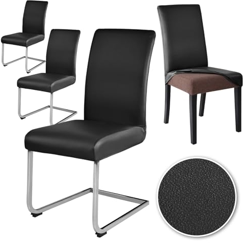 Alishomtll Stretch PU Stuhlhussen 4er Set Kunstleder Stuhlbezug Schwingstuhl wasserdicht Elastische Esszimmer Universell Waschbarer Stuhlbezüge für Küche Restaurant Hotel Hochzeit (Schwarz, 4 Stück)