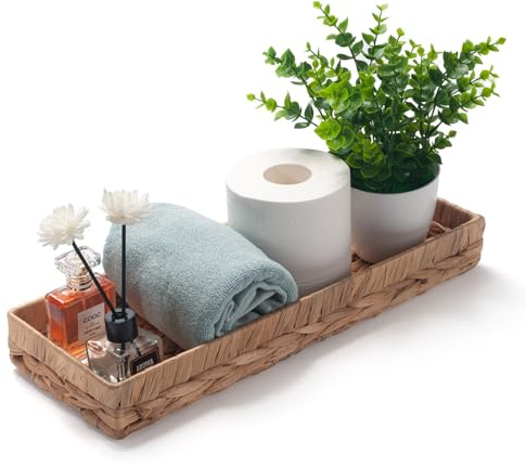 Badezimmer Eitelkeit Tablett Wasser Hyazinthe Toilettenpapierkorb für Aufbewahrung Lange Schmale Gäste Handtuchhalter (Natürliche 41.5 x 15.5 x 5cm)