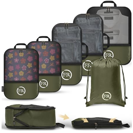 FiRiO® Compression Packing Cubes Set für mehr Platz in Rucksack & Koffer I Packwürfel mit Kompression als perfekter Backpack Organizer I Packtaschen Set inkl. Kompressionstasche mit Nassfach (6 Stk)