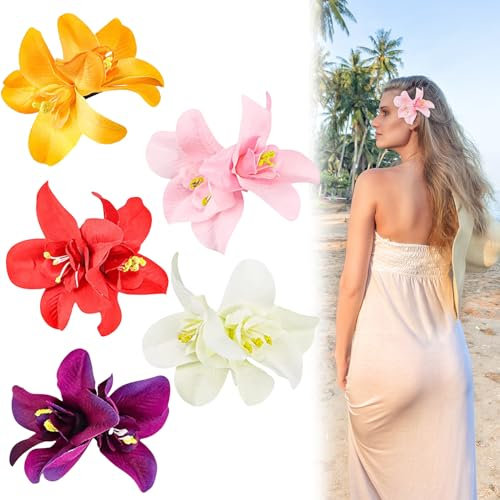 Nayyana 5 Stück künstliche Blumen-Haarspange, böhmische Blumen-Haarnadel, hawaiianische Plumeria-Haarnadel für den Urlaub am Meer, Braut-Haarschmuck, Bobby Pins, Kopfbedeckung für Frauen
