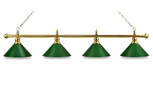 John West Billardlampe London, Messing/Grün, 4 Schirme, 180 cm | Billardtisch Lampe für 9ft Tische, E27 Beleuchtung