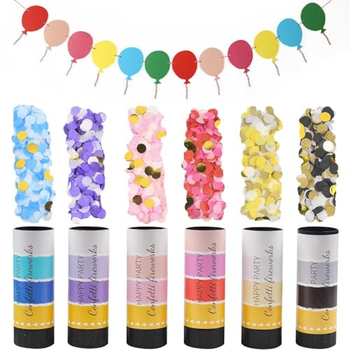 YSJCHEBS Confezione di 6 Fuochi d'artificio A Mano, Bandiera di Palloncini Colorati, Cannone di Coriandoli Versatile e Biodegradabile