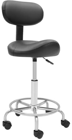 Taburete de trabajo, taburete elevador, taburete con ruedas, altura regulable con ruedas y respaldo, rotación de 360 °, asiento de oficina ergonómico, capacidad de carga máxima: 150 kg (negro)