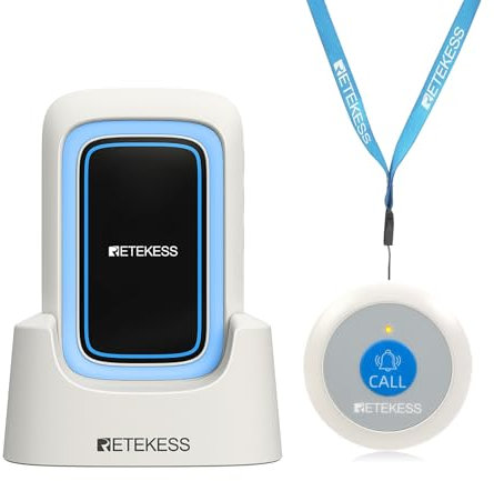 Retekess TH109 Caregiver Pager, Wireless Personal Alarms for Elderly,Emergency Alert System,850 FtCommunication Distance,Multi-lodeAlarm,Home Care(1 Button and 1Receiver)