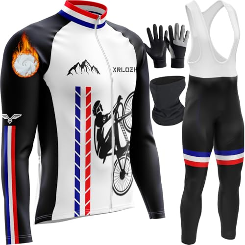 Vêtements Cyclisme Homme Hiver Tenue Cycliste en Polaire Thermique,Maillot Cyclisme Kits Hiver Thermique Vêtements Pantalons Vélo avec Gel 9D Rembourré per VTT Sports (TYP-1,M)