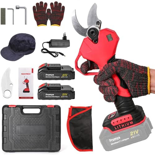 Sécateur Électrique Sans fil, avec Écran, Sécateur Electrique Professionnel avec 2PCS 21V/7500mAh Batteries, pour la taille, le jardinage, les arbres fruitiers et le vignoble (40 mm)