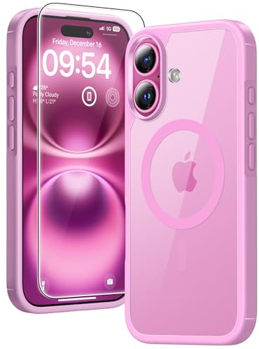 TAURI Cover Magnetica per iPhone 16, Rosa | con Pellicola in Vetro Temperato,Compatibile con MagSafe,Magnetica Custodia per Sottile Anticaduta