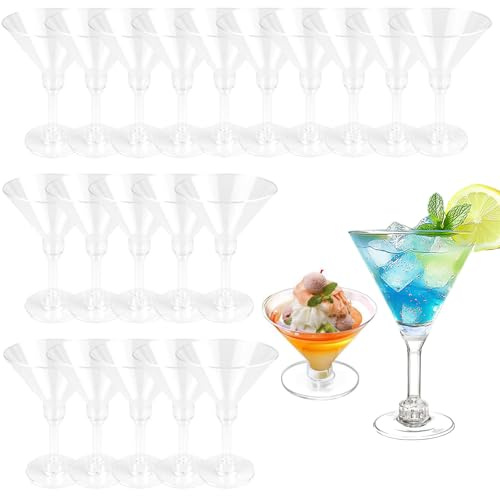 chiquieray Lot de 20 verres à martini en plastique réglables en plastique de 150 ml, réutilisables pour mariage, fête, anniversaire de mariage (transparent)