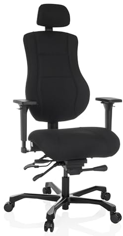 hjh OFFICE Ergonomischer Arbeitsstuhl 24 Hours Basic Stoff, robuster XXL Drehstuhl für den 24h Einsatz, bis 150kg belastbar, Schwarz