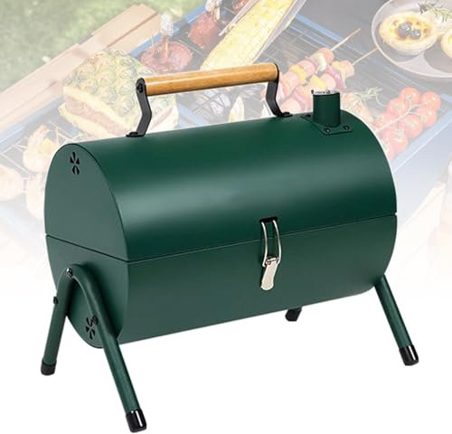 Barbecue De Camping De Bureau, Avec Four De Cuisson À Couvercle De Fumoir, Barbecue Portable 3 En 1 Pour Cuire Des Ragoûts De Frites, Barbecue Au Charbon De Bois D'extérieur,Green