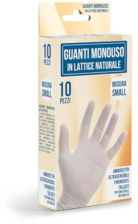 Bottari Guanti in Lattice Monouso con Talco, Confezione da 10 Pezzi, Taglia S, Resistenti e Comodi