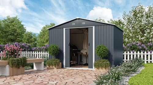 Pergart Gerätehaus Dresden II 108, schwarz, 6,58 m² | Wetterfestes & stabiles Gartenhaus | Geräteschuppen aus verzinktem Stahlblech | Metallgerätehaus zur Aufbewahrung von Werkzeug