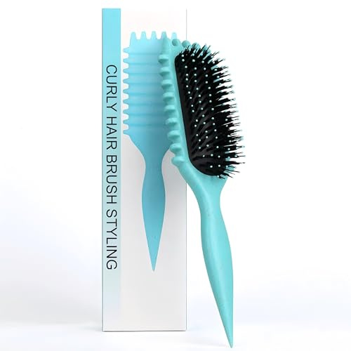 Brosse à boucler – Fixe et modele les boucles (Vert, 28cm) | Réduit la traction, les frisottis et la séparation. Bords lisses, unisexe.