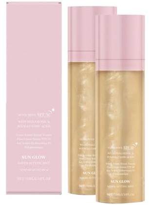 Sunglaze Sheer Setting Mist Sonnenschutz SPF 50, Setting Feuchtigkeitscreme Sonnenschutzspray, Schimmernder Körperölnebel, Feuchtigkeitsspendendes, Make-up-freundliches Glow-Spray, Riffsicher