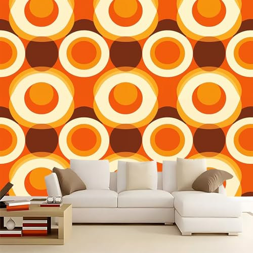 Générique Papier peint panoramique Bulles rétro années 70 marron et orange 250 x 175 cm - Revêtement mural décoration pour chambre salon - XXL Tableaux Muraux Tapisserie Photo Décoration Murale