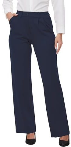 SOOWOT Women's Wide Leg Dress Trousers UK High Waist Stretch Pleated Casual Work Lounge Yoga Pants for Women with Pockets 29 Inseam Black S