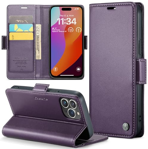 Rerzoiro Cover per iPhone 15 Pro Max Custodia Portafoglio [Blocco RFID] Premium Pelle PU Wallet Case Flip Libro con Porta Carte Slot Supporto Flip Case per iPhone 15 Pro Max, Viola