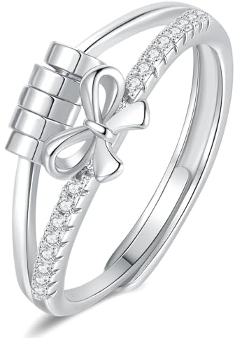 Ecripe Anxiety Ring für Damen, Verstellbarer Zirkoniaring mit Schleife, Hypoallergen Fidget Ring für Freundin Frau