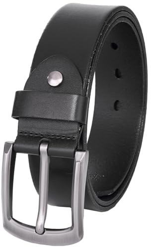 TOPBELT Cintura Uomo Cinta Pelle Cuoio Cinture Jeans Casuale Lavoro 3.8cm con Confezione Regalo (Nero, Vita 44W-47W=Totale 135cm)