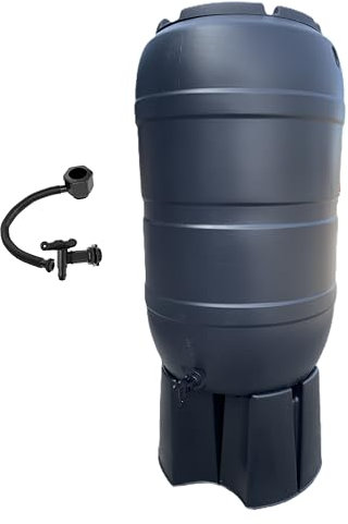 210L Outdoor Rainwater Slim Line Black Water Butt Complete With Tap Stand Filler Kit & Lid