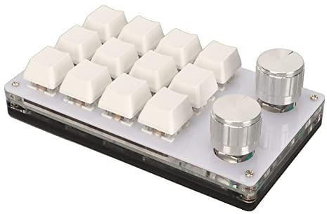 POENVFPO Teclado de Llave Compacto 12 con 2 Perillas Blue Switch Teclado Mecánico para Música y Edición de Medios (White #13)
