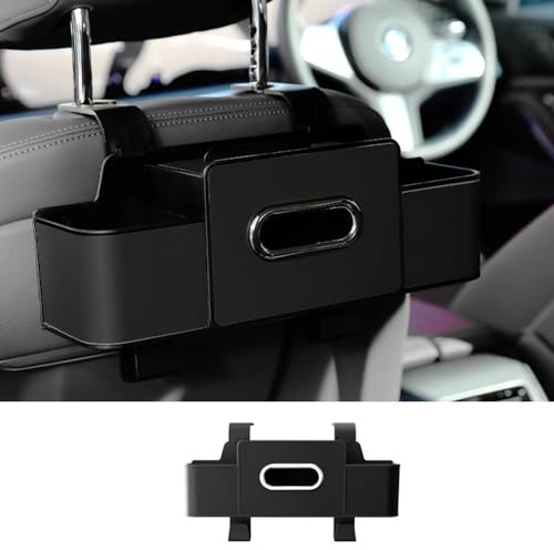 GUKKO Aufbewahrungsbox die Autositzlehne für Opel Corsa/Corsa Electric/Vivaro/Movano C 2023-, mit 2 Getränkehaltern, Tissue-Box und Haken, Car Organizer,A Black