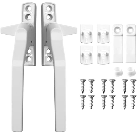 2 PCS Window Handle Replacement Right Left Hand Universal for UPVC Window and Double Glazing Espag Handles Lockable Aluminum Alloy Handles with Screw Fixing for Casement Patio Door Home White