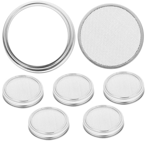 Yardenfun 6pcs Stainless Steel Filter Sprout Cover Jar Cap Strainer Is Large Mason Jar Germination Kits Strainer Lid Sprouting Lid Mesh Topper Wide Silver