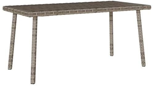HaoChrymec Garten-Couchtisch Rechteckig aus PE-Rattan, Pulverbeschichteter Stahlrahmen, Loungetisch für Outdoor, Beistelltisch Garten, Grau, 80x40x37 cm
