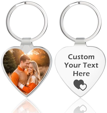 Porte-Clé Personnalisable avec Photo - Porte-Clés Personnalisé Double Face Gravé - Porte Clef Photo Personnalisable en Acier Inoxydable - Cadeau pour Femme, Homme, Famille et Amis (style 6)