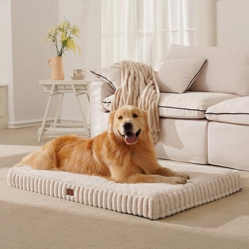 Orthopedic Dog Bed for Large Dog, Waterproof Pet Bed,Non-Slip Bottom and Egg-Crate Foam with Removable Washable Cover Crate Bed,Cream,36x27x3
