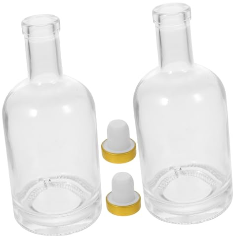 BAZEITFLOW 2 pezzi Bottiglie di Vetro Spesse per Liquori e Vino Trasparenti con Fondo Antiscivolo e Apertura Larga Bottiglie Eleganti per Whiskey e Vodka Uso Casa e Bar
