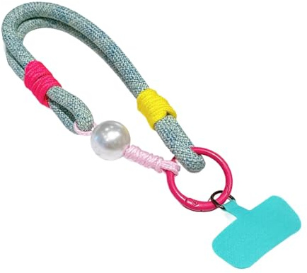 amangul Cordino per telefono cellulare in nylon di alta qualità a doppio scopo multicolore intrecciato con perle decorative dettaglio per cavo telefonico corto essenziale quotidiano
