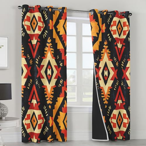 Genérico Cortinas Salon Azteca, Cortinas Dormitorio Navajo Nativo Americano Decoracion Habitacion Ventana, Termicas Aislantes, con Anillas, 140x300 2 Piezas (An X Al) L-C&55