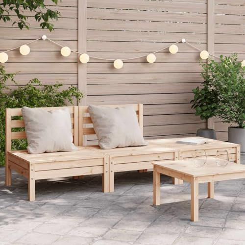 Teenpull Trädgårdssoffa 3-sitsig massivt trä, tall, modulär utomhussoffa set, hållbara terrassmöbler, bekväm loungesoffa för trädgård och balkong, 190,5 cm