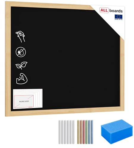 Kreidetafel, schwarz, mit Rahmen aus Naturholz, lackiert, 100 x 80 cm