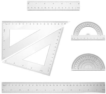 MAGICLULU Set 6 Strumenti da Disegno Geometrici in Plastica Trasparente, Righelli Triangolari e Goniometro di Precisione per Scuola e Ufficio, Misurazioni Accurate per Studenti e Ingegneri