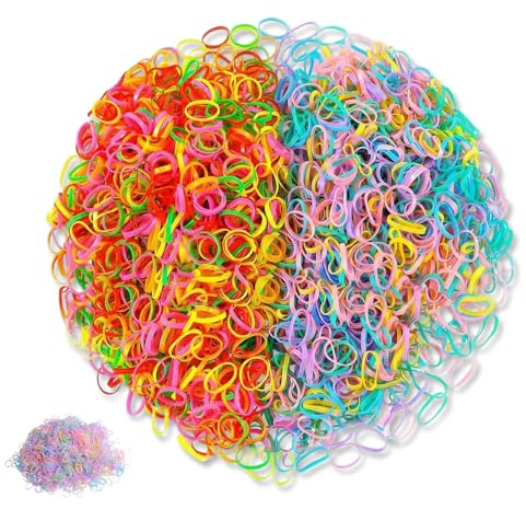 LinCoo 2000 Pcs Elastic Hair Bands, Colorful Hair Elastics, Mini Clear Rubber Bands for Braiding and Styling, Ponytail Holders for Women and Girls