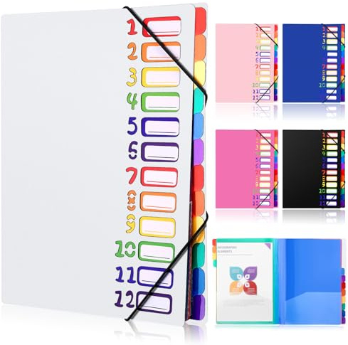 DESPOINA 12 Fächern 24 Taschen Dokumentenmappe Fächermappe A4, Papiertasche Folder, Wasserdicht Bunte Ordnungsmappe Ordnersystem für Schule Bürobedarf (Weiß)