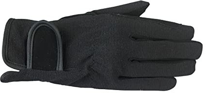 HORZE Unisex Stretchy Adjustable Horse Riding Equestrian Gloves with Suede Grip | Adult and Child Sizes - Black - L