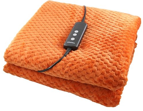 Schallen Waffle Soft Fleece Heated Electric Throw Over Blanket Honeycomb Overblanket with Timer and 10 Heat Settings for Sofa and Bed | Machine Washable | Large 160 x 120cm (Rust | Burnt Orange)
