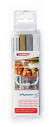 edding 751 - Glanz-Lackmarker - Metallic - Rundspitze 1-2 mm - 3er Set inkl. Inspiration - Zum Malen, Basteln, Dekorieren, Beschriften von Glas, Stein, Holz, Kunststoff u. Papier. Wasserfest.