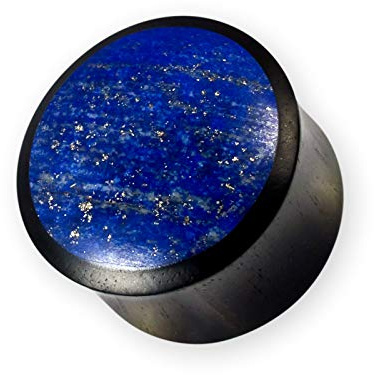 Fly Style Ohr-Plug aus Holz oder Horn mit Lapislazuli Stein 6-22mm, Grösse:14 mm