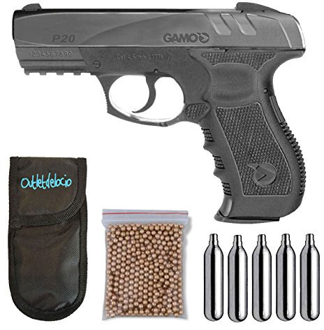 Pack Pistola perdigon Gamo GP-20 Combat. Calibre 4,5mm + Funda Portabombonas + balines + Bombonas co2