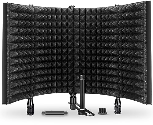 aokeo Mikrofon Isolation Schallschutz, Pop Filter Schallabsorbierend Mikrofonisolationsschirm Einstellbar Mic Isolation Schild,Gesang Aufnahme Panel,Windschutzscheibe(AO-504)