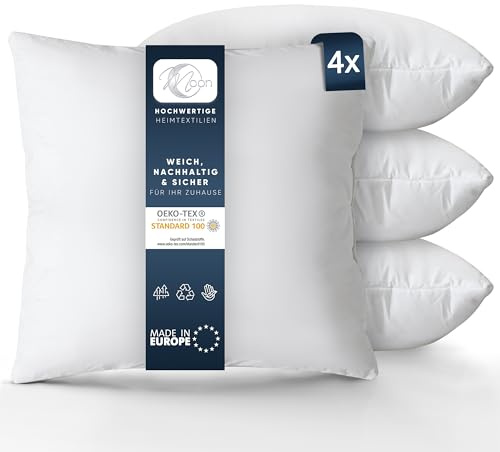Moon Luxury Perkal 4er Pack Füllkissen 60x60 cm Innenkissen Sofakissen 100% Baumwolle fest gefüllt