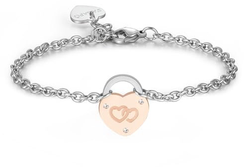 S'Agapõ Women's Steel Bracelet with Heart Symbol | Lockme Collection - SLM15, 185mm, Stainless Steel